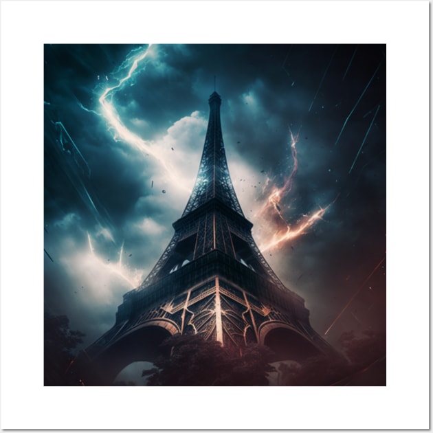 Thunderstorm on the Eiffel Tower in Paris Wall Art by KK-Royal